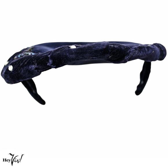 Vintage 1950s Platter Cocktail Hat Blue Velvet w Beads and Rhinestones - Hey Viv - Picture 5 of 7